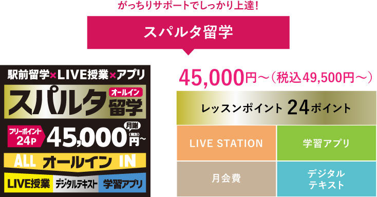 がっちりサポートでしっかり上達！スパルタ留学45.000円～