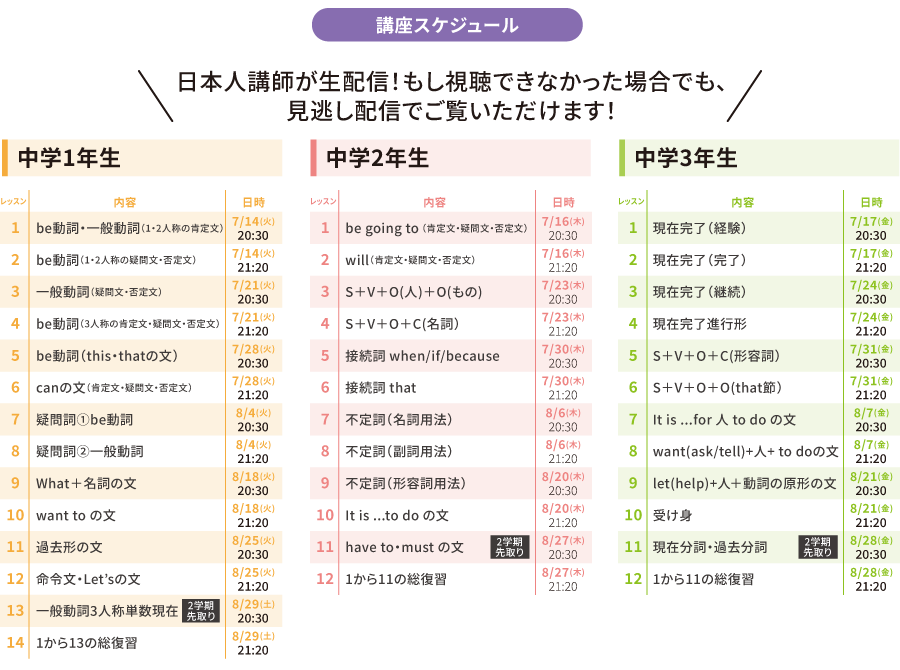 夏期講習の詳細
