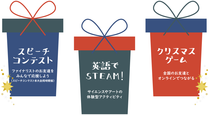 スピーチコンテスト、英語でSTEAM！、クリスマスゲームを開催。