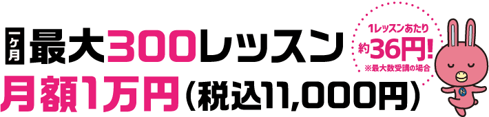 1ヶ月最大300レッスン月額1万円（税込11,000円）