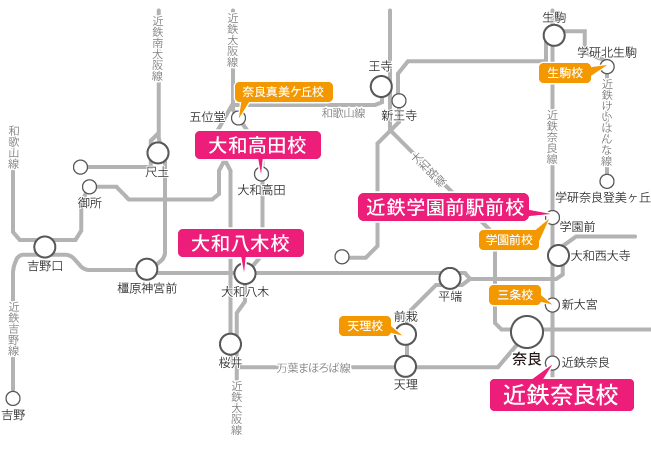 奈良県周辺の路線図