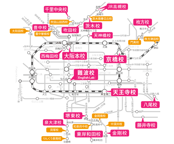 大阪府周辺の路線図