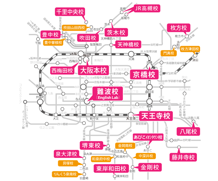 大阪府周辺の路線図